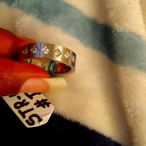 Heavy Duty Stainless Steel CZ Wedding Band